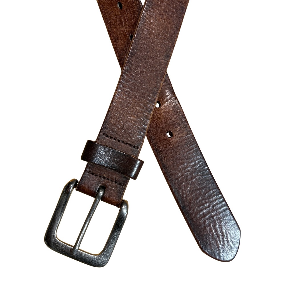 American Eagle Outfitters Rugged Brown Leather‎ Belt Silver Buckle 35"-39"
